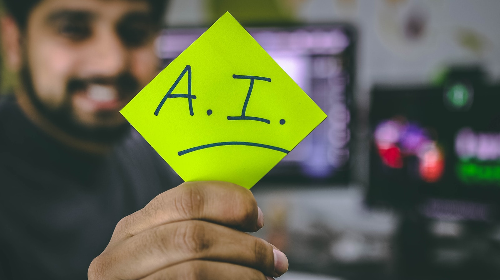 person holding green paper symbolizing the use of AI by employees